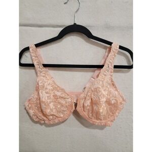 Amoureuse 40B Bra Peach Apricot Sheer Floral Lace Underwire Full Figure Unlined
